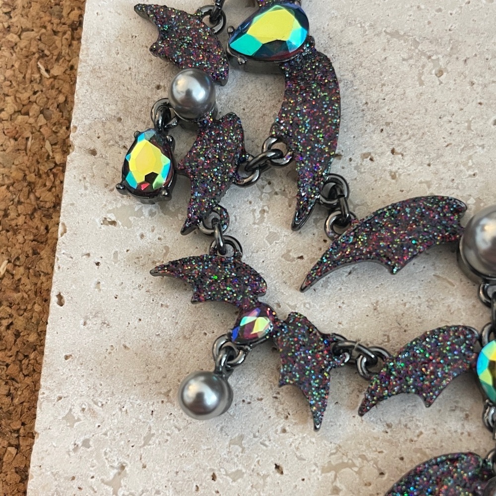 Betsey Johnson Glitter Bat Necklace with Iridescent Accents - Picture 7 of 7